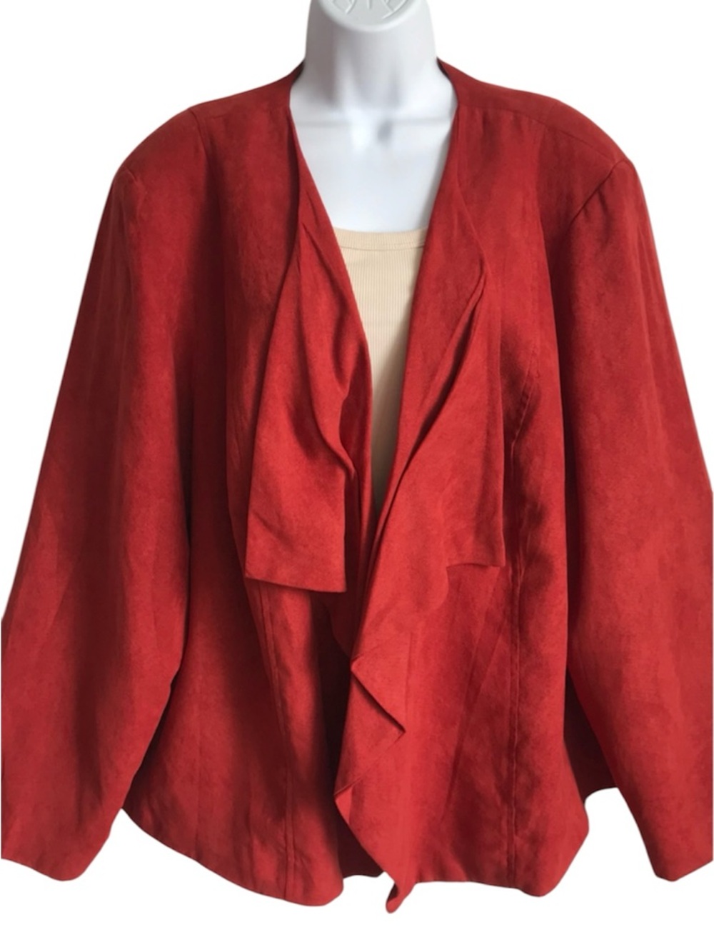 Dressbarn Women's 22/24 Rust Faux Suede Open Front Moto Blazer Jacket in EUC